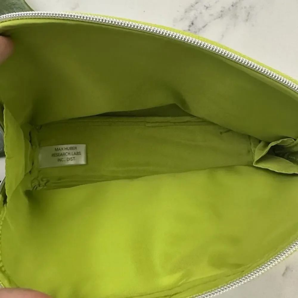La Mer Cosmetic Makeup Bag Lot of 2 Teal Green Patent Zipper Travel Pouch